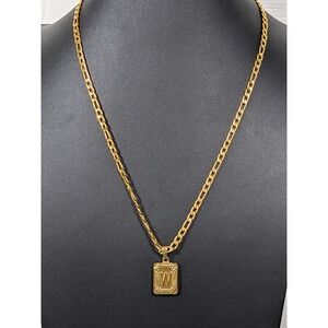 Initial W Pendant Necklace Gold Figaro Chain Joycuff Stainless Steel 22 in